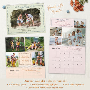 Rustic Boho Custom Family Faith Photo Collage Calendar