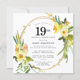 Rustic Boho Daffodil 19th Birthday Dinner Party Invitation