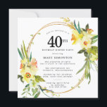 Rustic Boho Daffodil 40th Birthday Dinner Party Invitation<br><div class="desc">Beautiful spring floral arrangement features yellow and white daffodils decorating a rustic frame. The assorted greenery and daffodil stems give it modern Boho vibe. The back of the 40th birthday dinner invitation is bright sunny yellow. Perfect choice for a spring birthday party.</div>