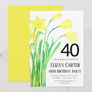 Rustic Boho Daffodil 40th Floral Elegant Birthday  Invitation