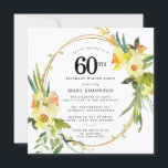 Rustic Boho Daffodil 60th Birthday Dinner Party Invitation<br><div class="desc">Beautiful spring floral arrangement features yellow and white daffodils decorating a rustic frame. The assorted greenery and daffodil stems give it modern Boho vibe. The back of the 60th birthday dinner invitation is bright sunny yellow. Perfect choice for a spring birthday party.</div>
