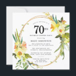 Rustic Boho Daffodil 70th Birthday Dinner Party Invitation<br><div class="desc">Beautiful spring floral arrangement features yellow and white daffodils decorating a rustic frame. The assorted greenery and daffodil stems give it modern Boho vibe. The back of the 70th birthday dinner invitation is bright sunny yellow. Perfect choice for a spring birthday party.</div>
