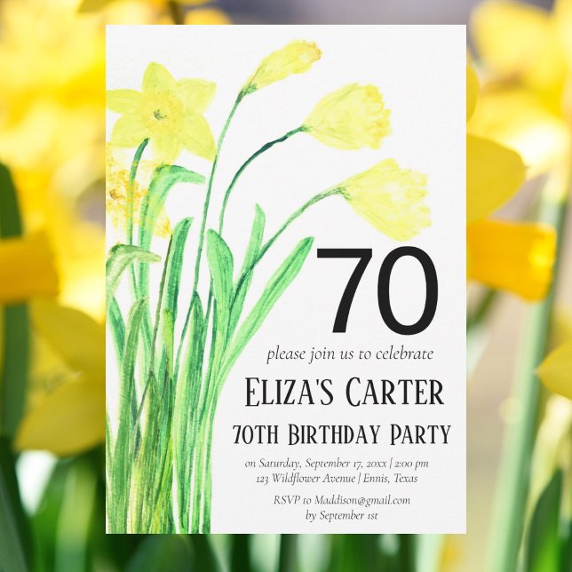 Rustic Boho Daffodil 70th Floral Elegant Birthday  Invitation (Creator Uploaded)
