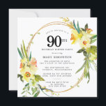 Rustic Boho Daffodil 90th Birthday Dinner Party Invitation<br><div class="desc">Beautiful spring floral arrangement features yellow and white daffodils decorating a rustic frame. The assorted greenery and daffodil stems give it modern Boho vibe. The back of the 90th birthday invitation is bright sunny yellow. Perfect choice for a spring birthday party.</div>