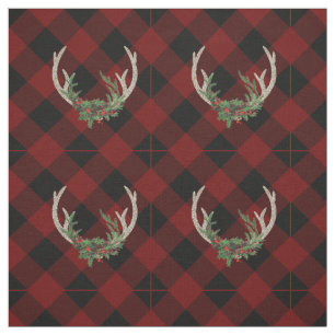 Rustic Boho Deer Antlers   Christmas Plaid Floral Fabric