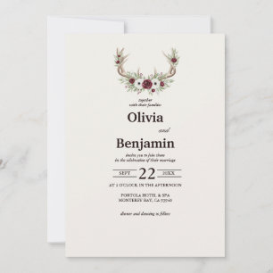 Rustic Boho Deer Antlers Wedding Invitation