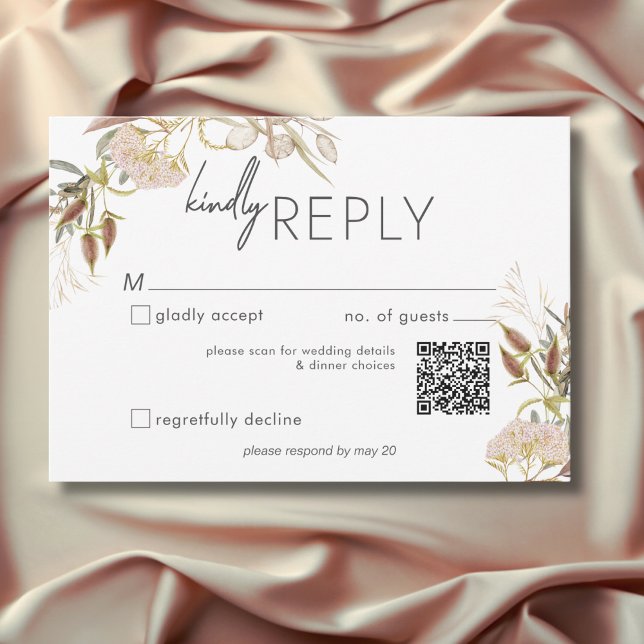 Rustic Boho Delicate Fall Wildflowers Wedding RSVP Card (Rustic Boho Delicate Fall Wildflowers Wedding QR Code RSVP Card)