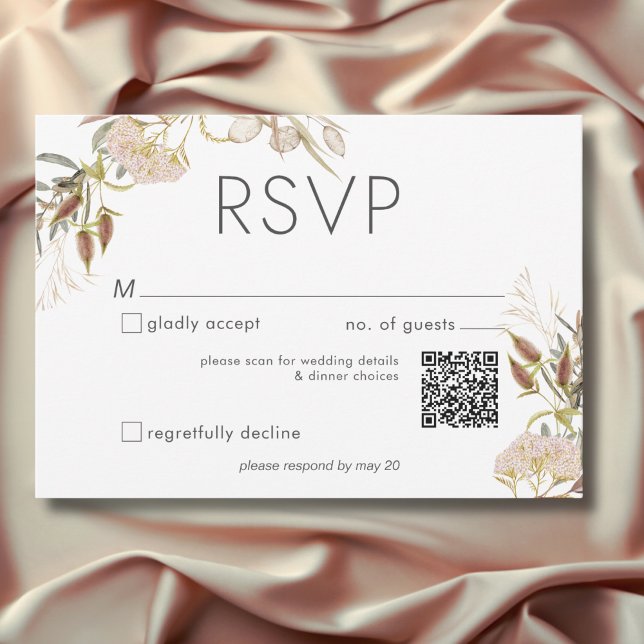 Rustic Boho Delicate Fall Wildflowers Wedding RSVP Card (Rustic Boho Delicate Fall Wildflowers Wedding QR Code RSVP Card)