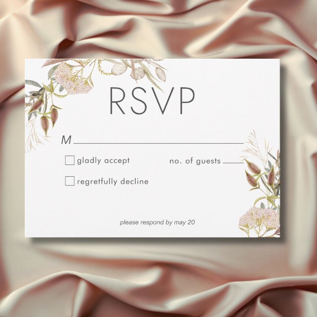Rustic Boho Delicate Fall Wildflowers Wedding RSVP Card (Rustic Boho Delicate Fall Wildflowers Wedding RSVP Card)