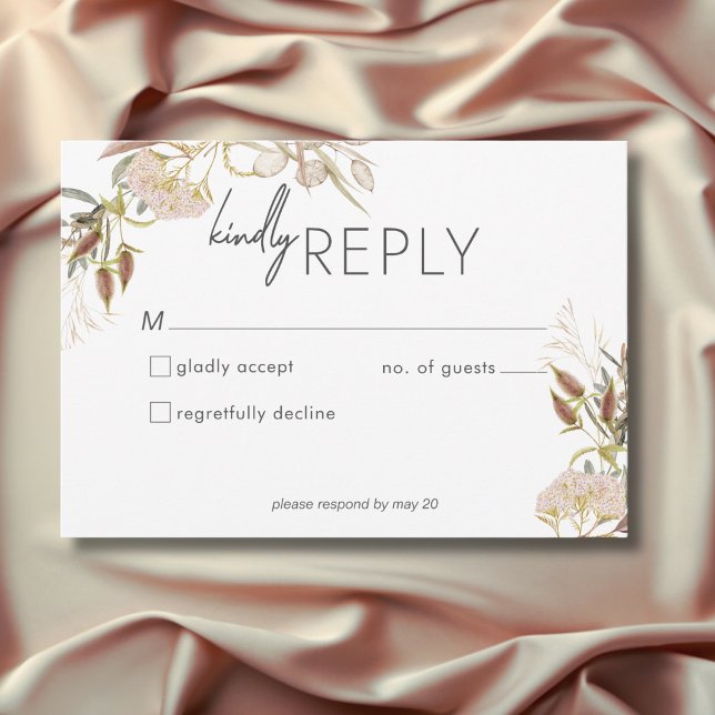 Rustic Boho Delicate Fall Wildflowers Wedding RSVP Card (Rustic Boho Delicate Fall Wildflowers Wedding RSVP Card)