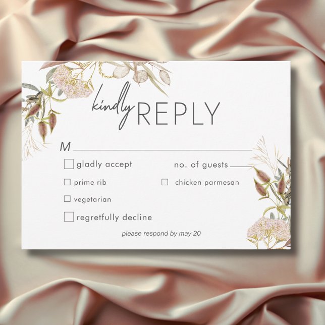Rustic Boho Delicate Fall Wildflowers Wedding RSVP Card (Rustic Boho Delicate Fall Wildflowers Wedding Dinner RSVP Card)