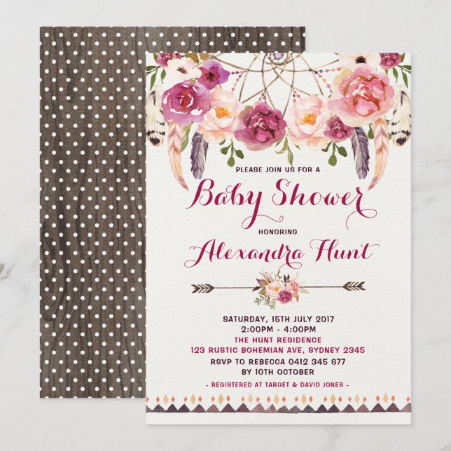 Rustic Boho Dreamcatcher Baby Shower Invitation (Front/Back)
