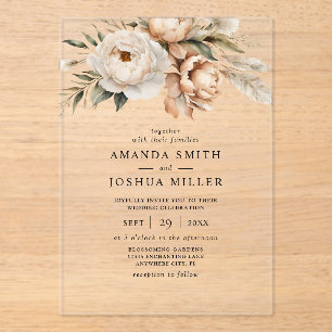 Rustic Boho Dried Florals & Pampas Grass Wedding Acrylic Invitations