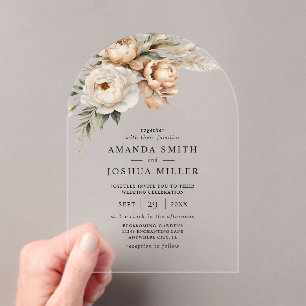 Rustic Boho Dried Florals & Pampas Grass Wedding Acrylic Invitations