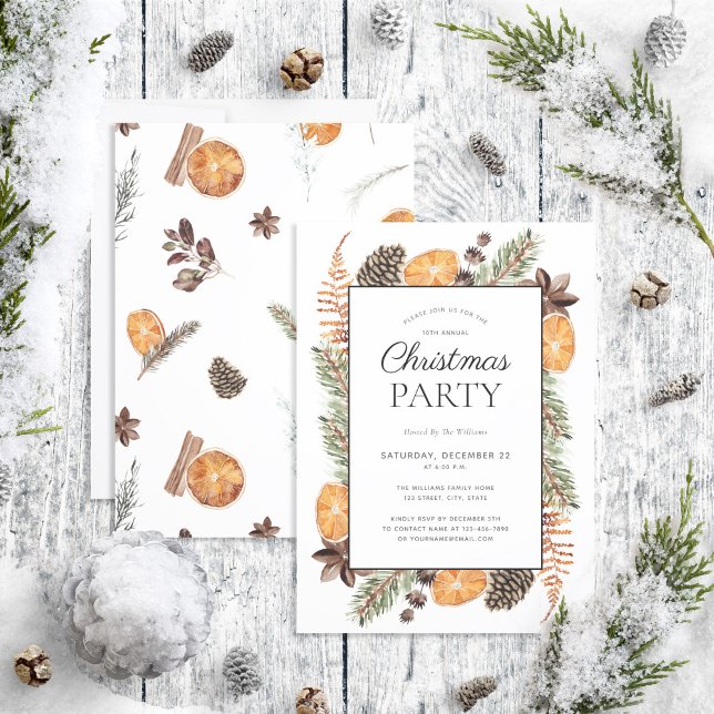 Rustic Boho Dried Orange Christmas Party Invitation (Creator Uploaded)