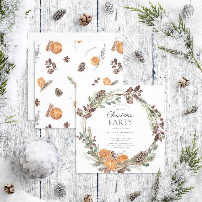 Rustic Boho Dried Orange Wreath Christmas Party Invitation (Creator Uploaded)