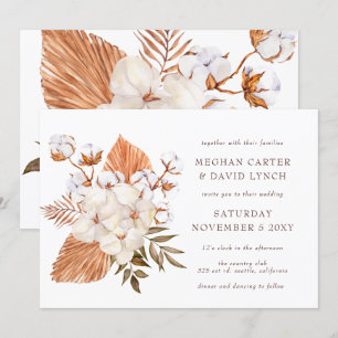 Rustic Boho  Dried Palm Cotton Tropical Wedding Invitation