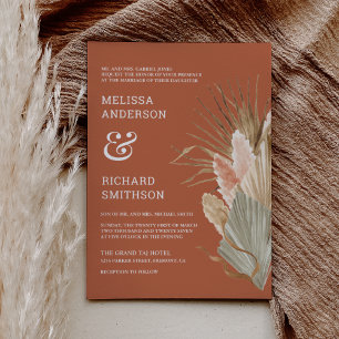 Rustic Boho Dried Palm Pampas Terracotta Wedding Invitation