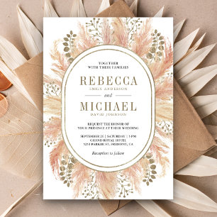 Rustic Boho Dried Pampas Grass Oval Frame Wedding Invitation