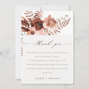 Rustic Boho Dried Rust Blush Fern Orchid Wedding Thank You Card