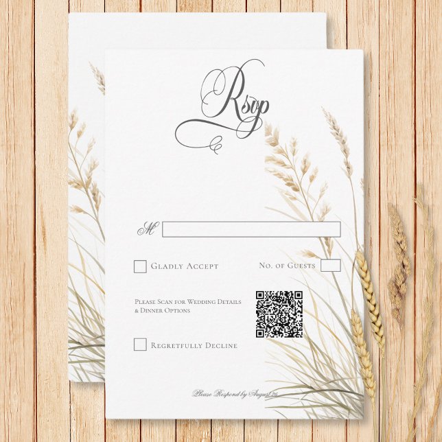 Rustic Boho Dried Tan Grass Wedding QR Code RSVP Card (Rustic Boho Dried Tan Grass Wedding QR Code RSVP Card)