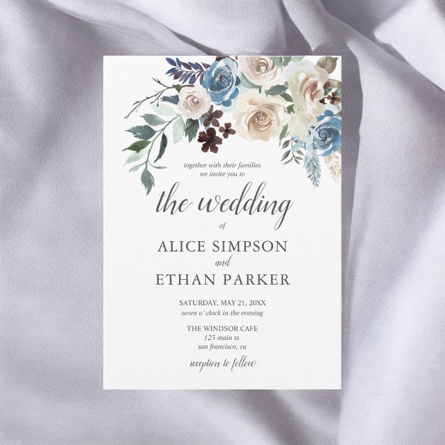 Rustic Boho Dusty Blue Flowers Winter Wedding Invitation (Creator Uploaded)