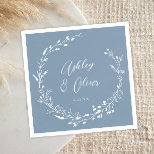 Rustic Boho Dusty Blue Wildflower Floral Wedding Napkin