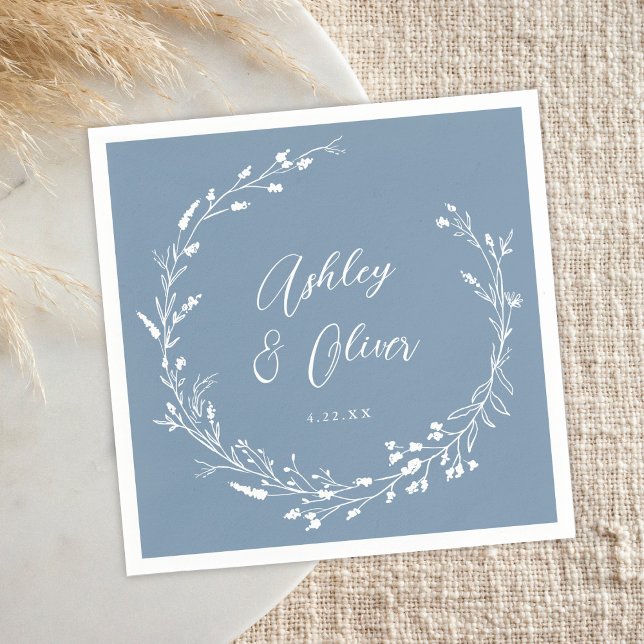 Rustic Boho Dusty Blue Wildflower Floral Wedding Napkin (Creator Uploaded)