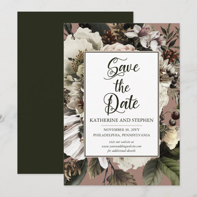Rustic Boho Dusty Pink Floral Bouquet Save The Date (Front/Back)