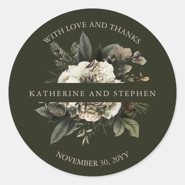 Rustic Boho Dusty Pink Floral Wedding Thank You  C Classic Round Sticker (Front)