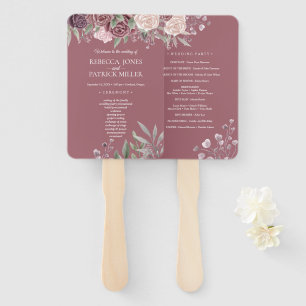 Rustic Boho Dusty Rose Pink Flowers Wedding Hand Fan