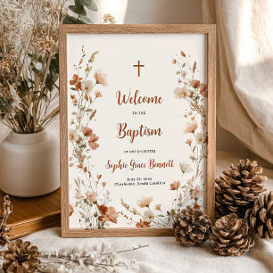 Rustic Boho Dusty Rose Wildflower Baptism Welcome Poster