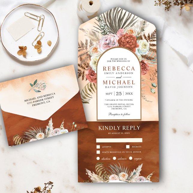 Rustic Boho Earthy Floral Arch Terracotta Wedding All In One Invitation (Creator Uploaded)