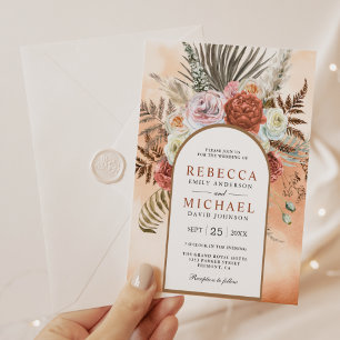 Rustic Boho Earthy Floral Arch Terracotta Wedding Invitation