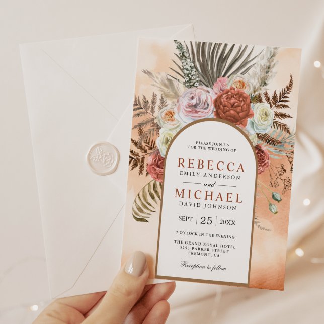 Rustic Boho Earthy Floral Arch Terracotta Wedding  Invitation (Creator Uploaded)