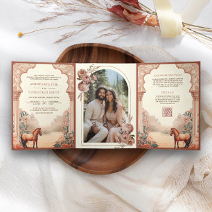 Rustic Boho Earthy Floral Indian Horse Wedding Tri-Fold Invitation