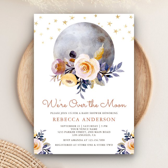 Rustic Boho Earthy Floral Moon Baby Shower Invitation (Creator Uploaded)