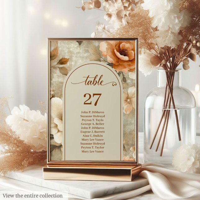 Rustic Boho Earthy Rusty Ivory Sage Floral Wedding Table Number (Rustic Boho Earthy Rusty Ivory Sage Floral Wedding Table Number)