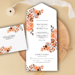 Rustic Boho Earthy Tones Terracotta Floral Wedding All In One Invitation