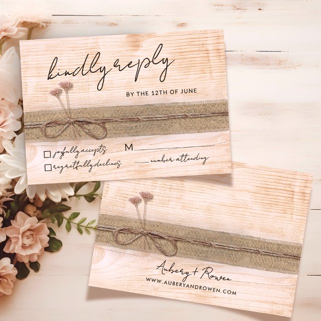 Rustic Boho Eco Wood Blush Wildflower Wedding RSVP Card (Creator Uploaded)