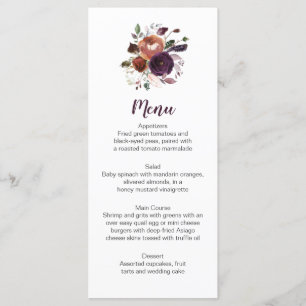 Rustic Boho Eggplant Purple Butter Rum Menu Cards