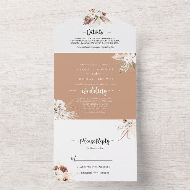 Rustic Boho Elegant Floral Wedding  All In One Invitation (Inside)