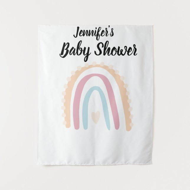 Rustic Boho Elegant Rainbow Baby Shower Backdrop  Tapestry (Front)