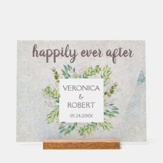 Rustic Boho Eucalyptus Greenery Wedding Reception Acrylic Sign
