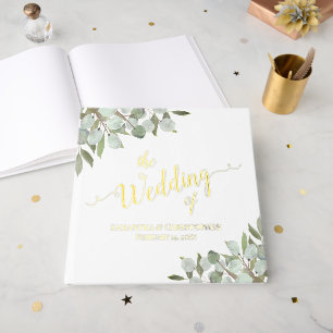 Rustic Boho Eucalyptus Leaves Elegant Foil Wedding Guest Book
