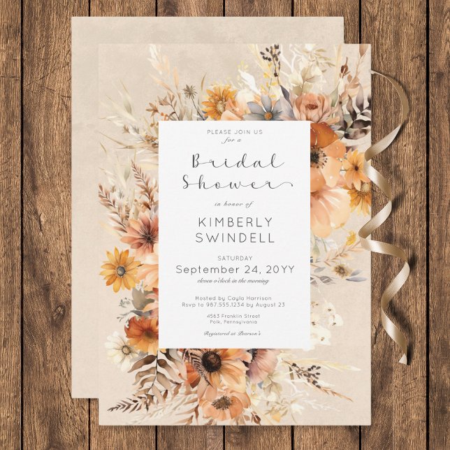 Rustic Boho Fall Floral Frame Bridal Shower Invitation (Rustic Boho Fall Floral Frame Bridal Shower Invitation)