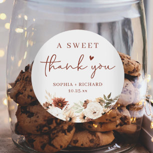 Rustic Boho Fall Floral Wedding Thank You Favour Classic Round Sticker