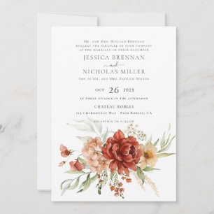 Rustic Boho Fall Flowers Wedding Invitation