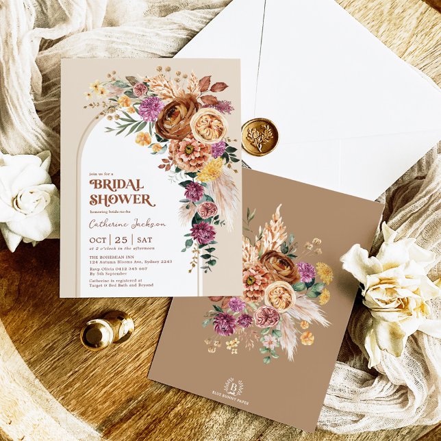 Rustic Boho Fall Garden Floral Bridal Shower Invitation (Creator Uploaded)