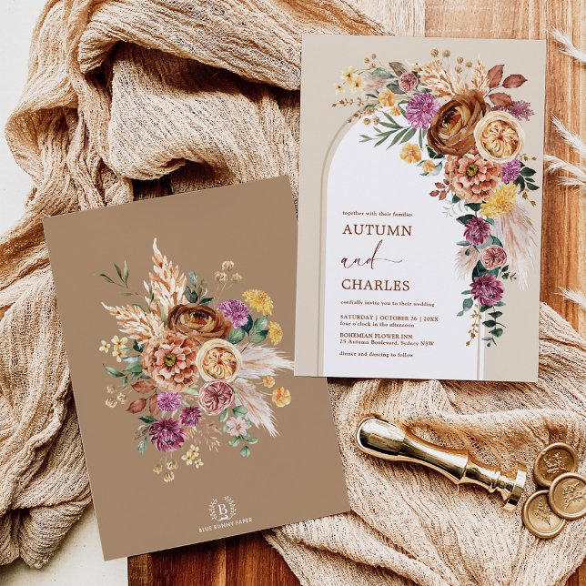 Rustic Boho Fall Garden Floral Wedding Invitation (Creator Uploaded)